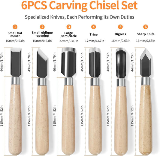 Wood Carving Tools Set - Chisel Set with Canvas Case, Carving Chisels Set Woodworking for Adults, Wood Whittling Knives Tools Set for Beginners, Hobbyists and Professionals