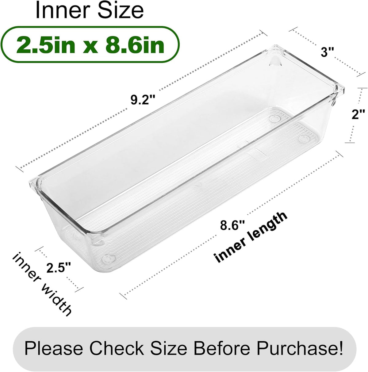 8 Pack Clear Plastic Drawer Organizers, 9.2''×3''×2'', Food Grade Storage Trays, Non-Slip Storage Bins for Kitchen Utensil, Silverware Cutlery, Bathroom, Office Desk, Makeup, Jewelry