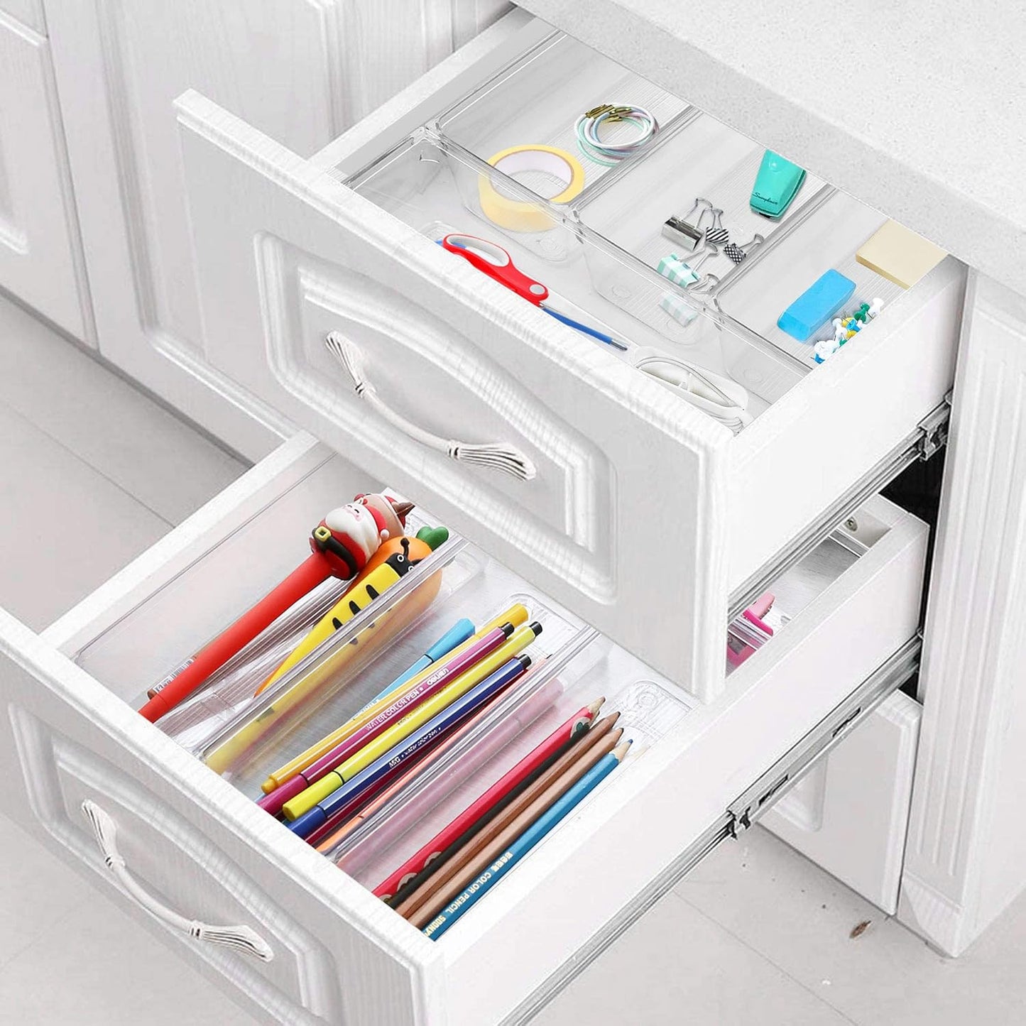 8 Pack Clear Plastic Drawer Organizers, 9.2''×3''×2'', Food Grade Storage Trays, Non-Slip Storage Bins for Kitchen Utensil, Silverware Cutlery, Bathroom, Office Desk, Makeup, Jewelry