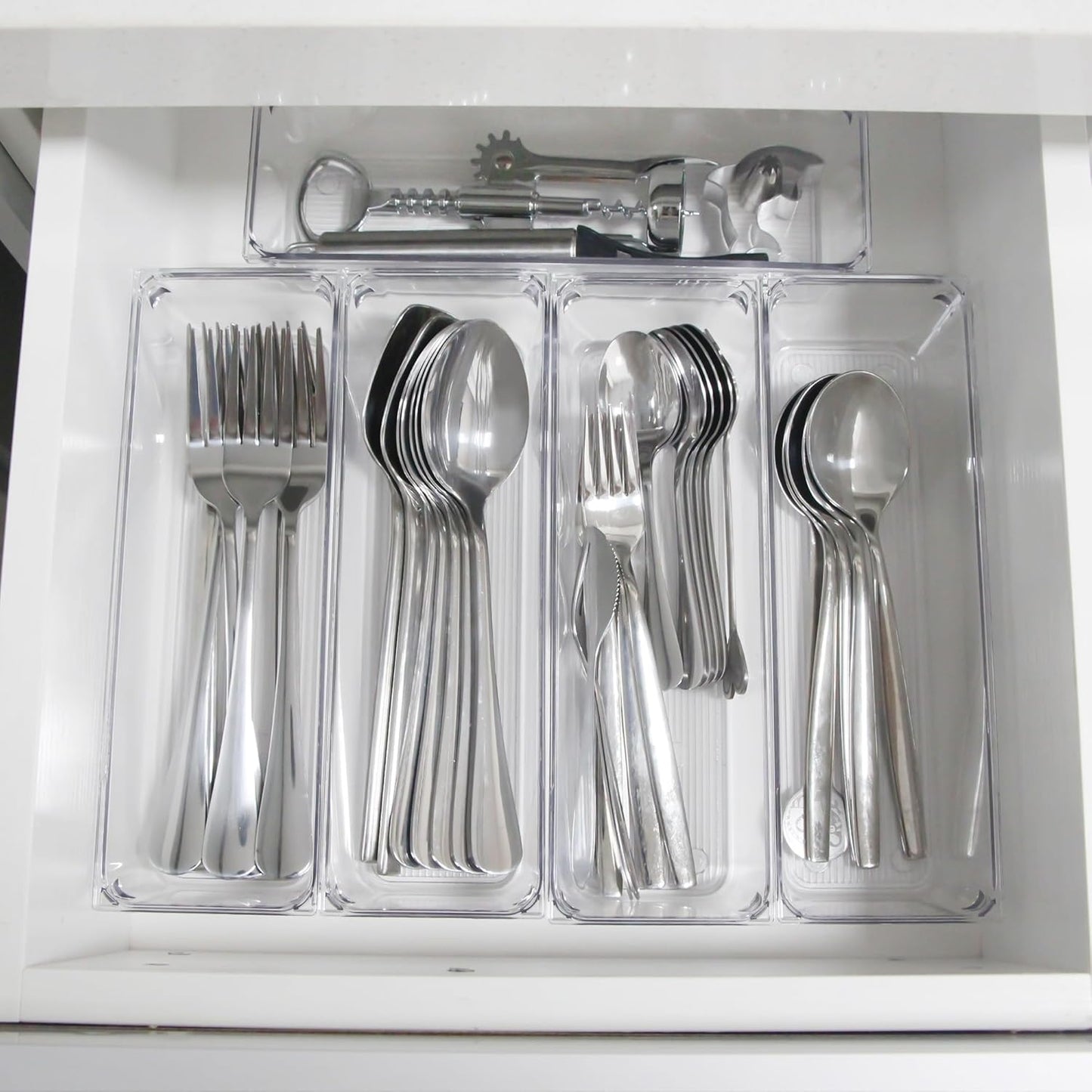 8 Pack Clear Plastic Drawer Organizers, 9.2''×3''×2'', Food Grade Storage Trays, Non-Slip Storage Bins for Kitchen Utensil, Silverware Cutlery, Bathroom, Office Desk, Makeup, Jewelry