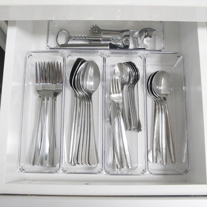 8 Pack Clear Plastic Drawer Organizers, 9.2''×3''×2'', Food Grade Storage Trays, Non-Slip Storage Bins for Kitchen Utensil, Silverware Cutlery, Bathroom, Office Desk, Makeup, Jewelry