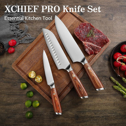 Kitchen Knife Set, 3 Pieces Japanese High Carbon Stainless Steel Chef Cooking Knife Set, Ultra Sharp Professional Chef Santoku Utility Knives (Silver)