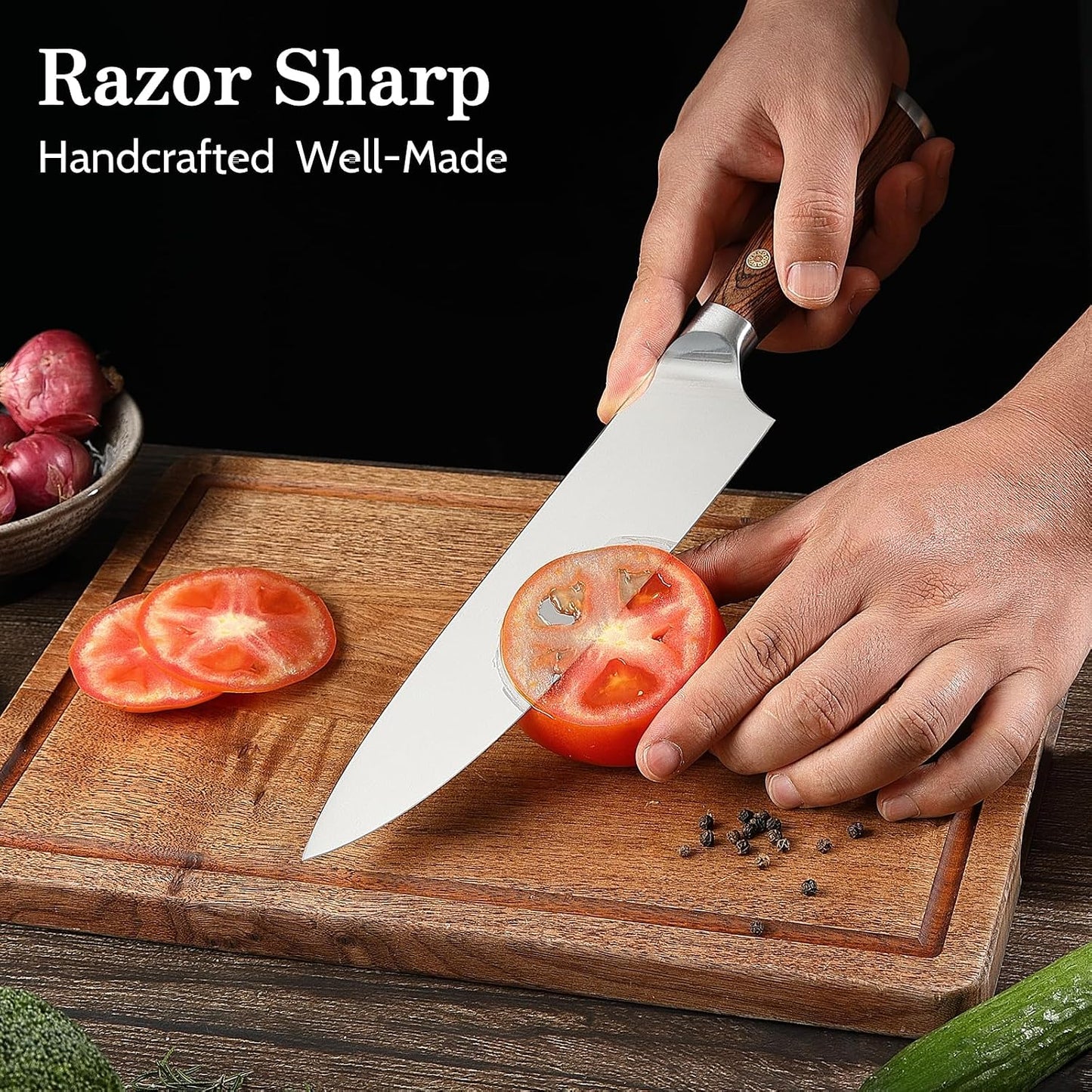 Kitchen Knife Set, 3 Pieces Japanese High Carbon Stainless Steel Chef Cooking Knife Set, Ultra Sharp Professional Chef Santoku Utility Knives (Silver)