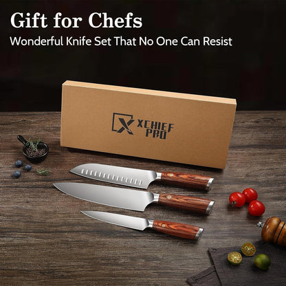 Kitchen Knife Set, 3 Pieces Japanese High Carbon Stainless Steel Chef Cooking Knife Set, Ultra Sharp Professional Chef Santoku Utility Knives (Silver)