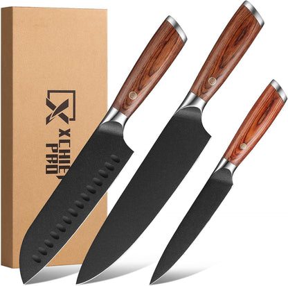 Kitchen Knife Set, 3 Pieces Japanese High Carbon Stainless Steel Chef Cooking Knife Set, Ultra Sharp Professional Chef Santoku Utility Knives (Silver)