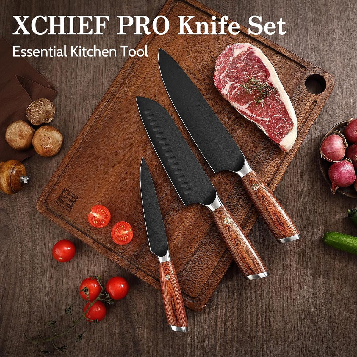 Kitchen Knife Set, 3 Pieces Japanese High Carbon Stainless Steel Chef Cooking Knife Set, Ultra Sharp Professional Chef Santoku Utility Knives (Silver)