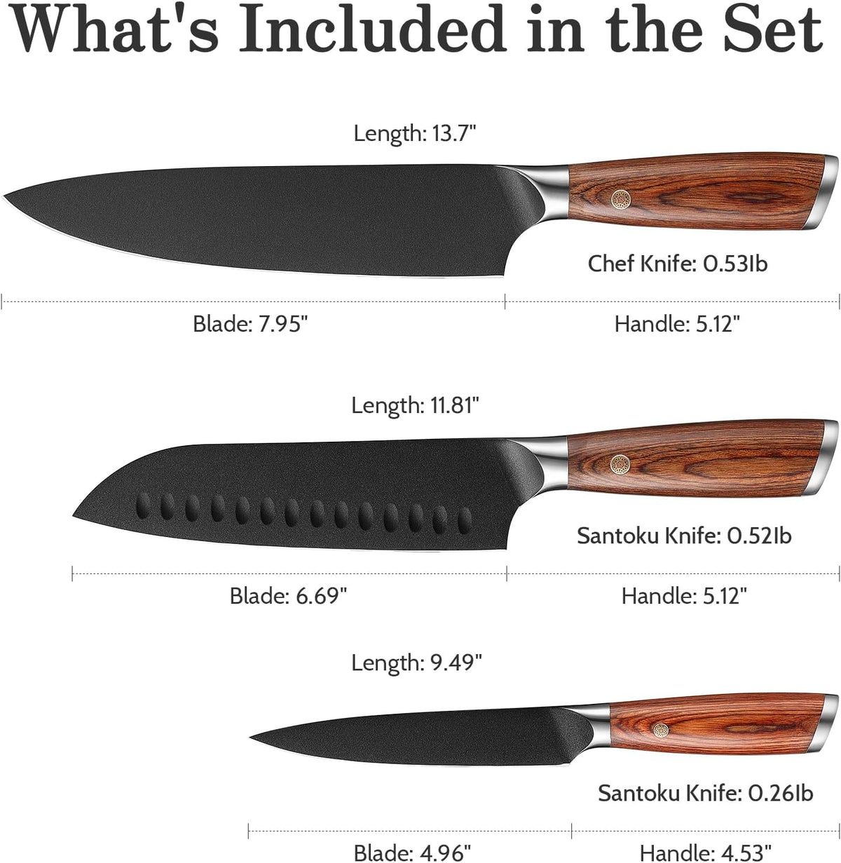 Kitchen Knife Set, 3 Pieces Japanese High Carbon Stainless Steel Chef Cooking Knife Set, Ultra Sharp Professional Chef Santoku Utility Knives (Silver)