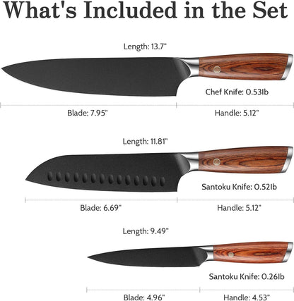 Kitchen Knife Set, 3 Pieces Japanese High Carbon Stainless Steel Chef Cooking Knife Set, Ultra Sharp Professional Chef Santoku Utility Knives (Silver)