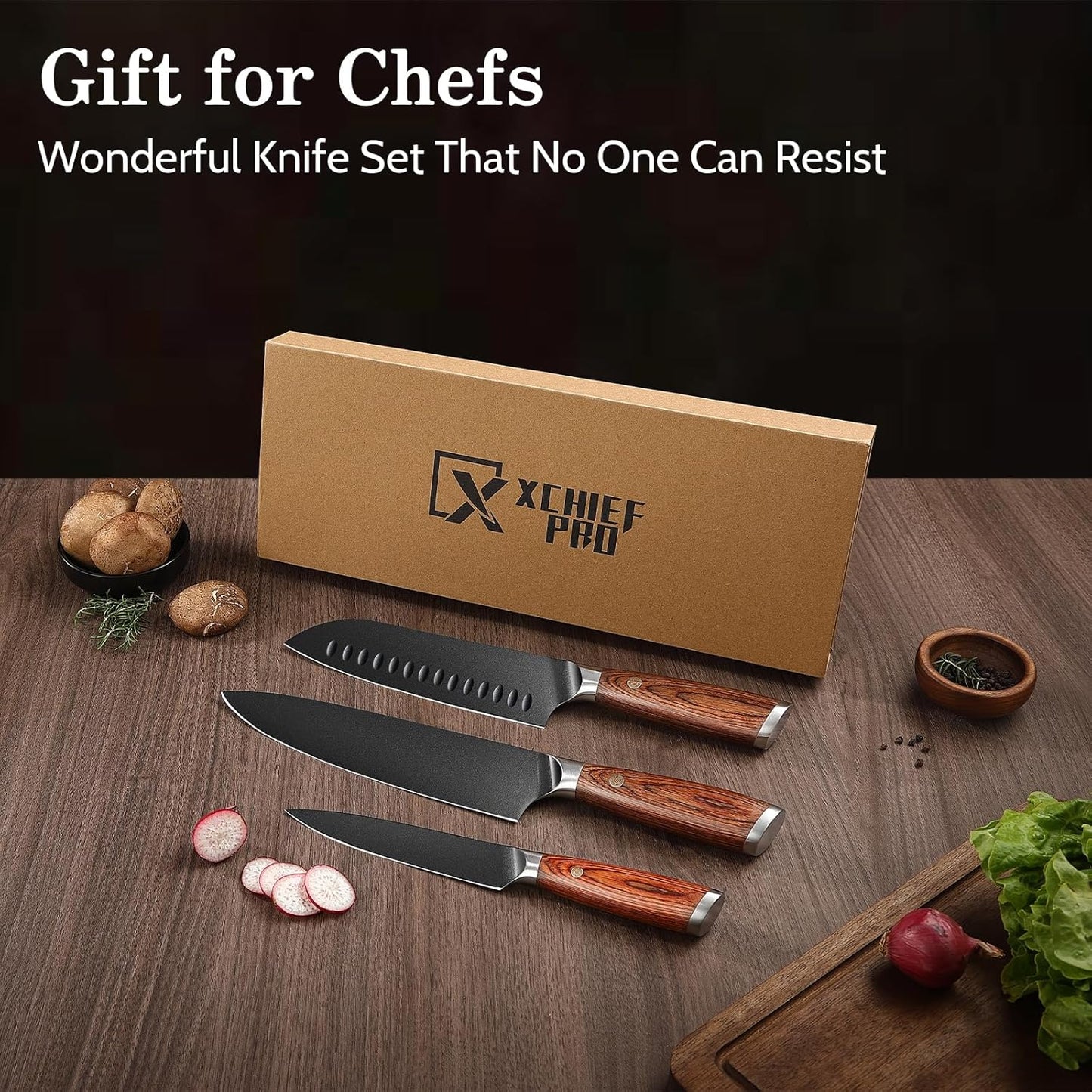 Kitchen Knife Set, 3 Pieces Japanese High Carbon Stainless Steel Chef Cooking Knife Set, Ultra Sharp Professional Chef Santoku Utility Knives (Silver)