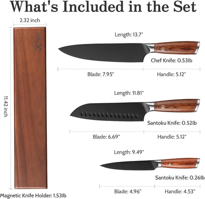 Kitchen Knife Set, 3 Pieces Japanese High Carbon Stainless Steel Chef Cooking Knife Set, Ultra Sharp Professional Chef Santoku Utility Knives (Silver)