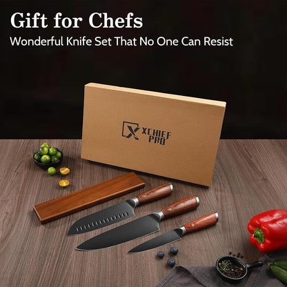 Kitchen Knife Set, 3 Pieces Japanese High Carbon Stainless Steel Chef Cooking Knife Set, Ultra Sharp Professional Chef Santoku Utility Knives (Silver)