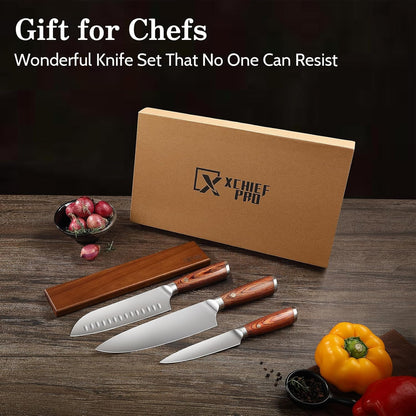 Kitchen Knife Set, 3 Pieces Japanese High Carbon Stainless Steel Chef Cooking Knife Set, Ultra Sharp Professional Chef Santoku Utility Knives (Silver)