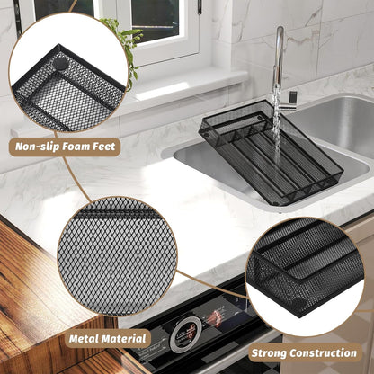 Sedegn mesh silverware tray for drawer: 6 Compartments for Easy Sorting | Sized at 11.3" x 16" for kitchen drawers with non-slip feet, metal mesh design for easy cleaning, organizing flatware Black