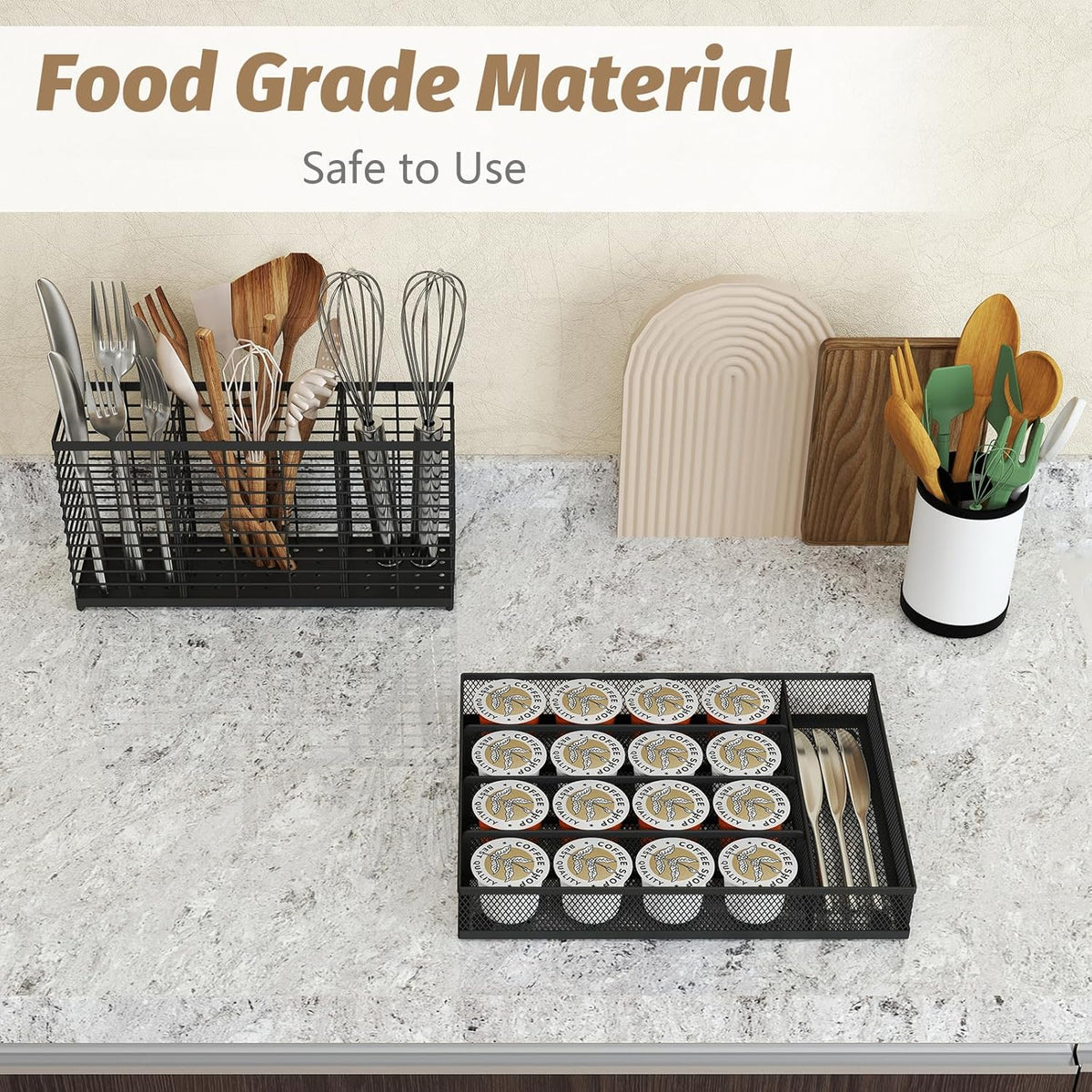 Sedegn mesh silverware tray for drawer: 6 Compartments for Easy Sorting | Sized at 11.3" x 16" for kitchen drawers with non-slip feet, metal mesh design for easy cleaning, organizing flatware Black