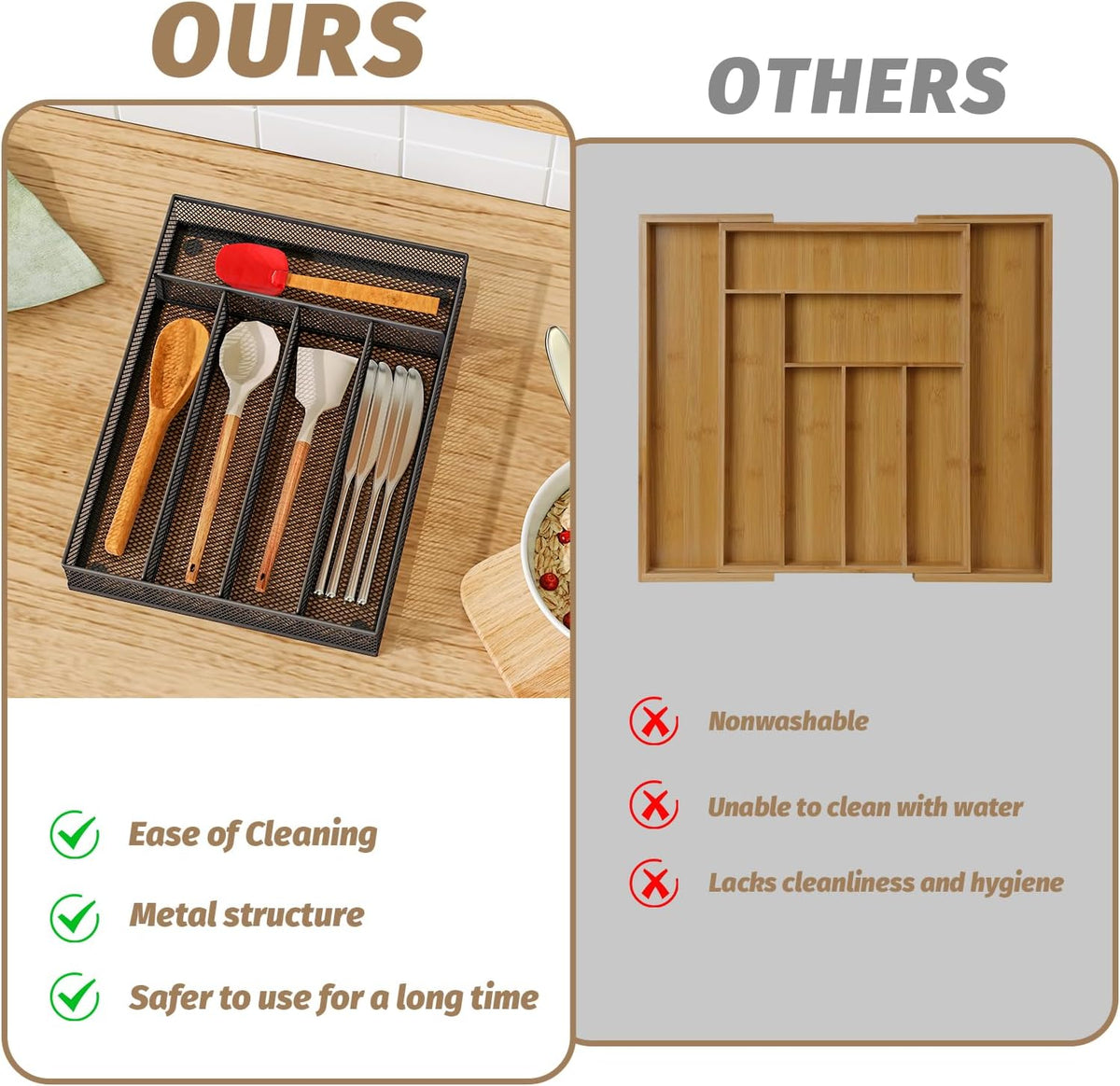 Sedegn mesh silverware tray for drawer: 6 Compartments for Easy Sorting | Sized at 11.3" x 16" for kitchen drawers with non-slip feet, metal mesh design for easy cleaning, organizing flatware Black