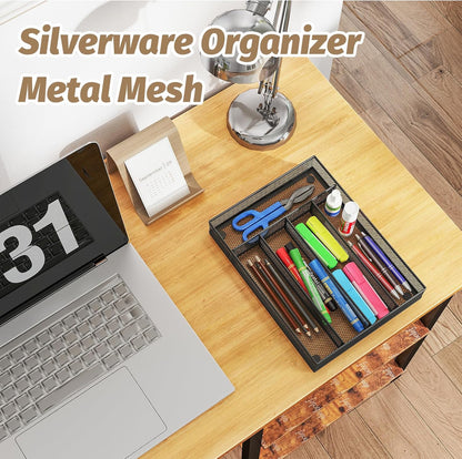 Sedegn mesh silverware tray for drawer: 6 Compartments for Easy Sorting | Sized at 11.3" x 16" for kitchen drawers with non-slip feet, metal mesh design for easy cleaning, organizing flatware Black