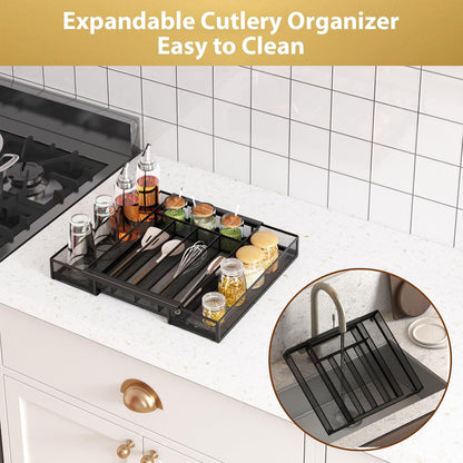 Sedegn mesh silverware tray for drawer: 6 Compartments for Easy Sorting | Sized at 11.3" x 16" for kitchen drawers with non-slip feet, metal mesh design for easy cleaning, organizing flatware Black