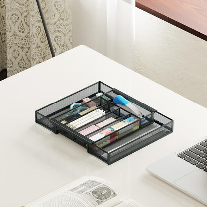 Sedegn mesh silverware tray for drawer: 6 Compartments for Easy Sorting | Sized at 11.3" x 16" for kitchen drawers with non-slip feet, metal mesh design for easy cleaning, organizing flatware Black