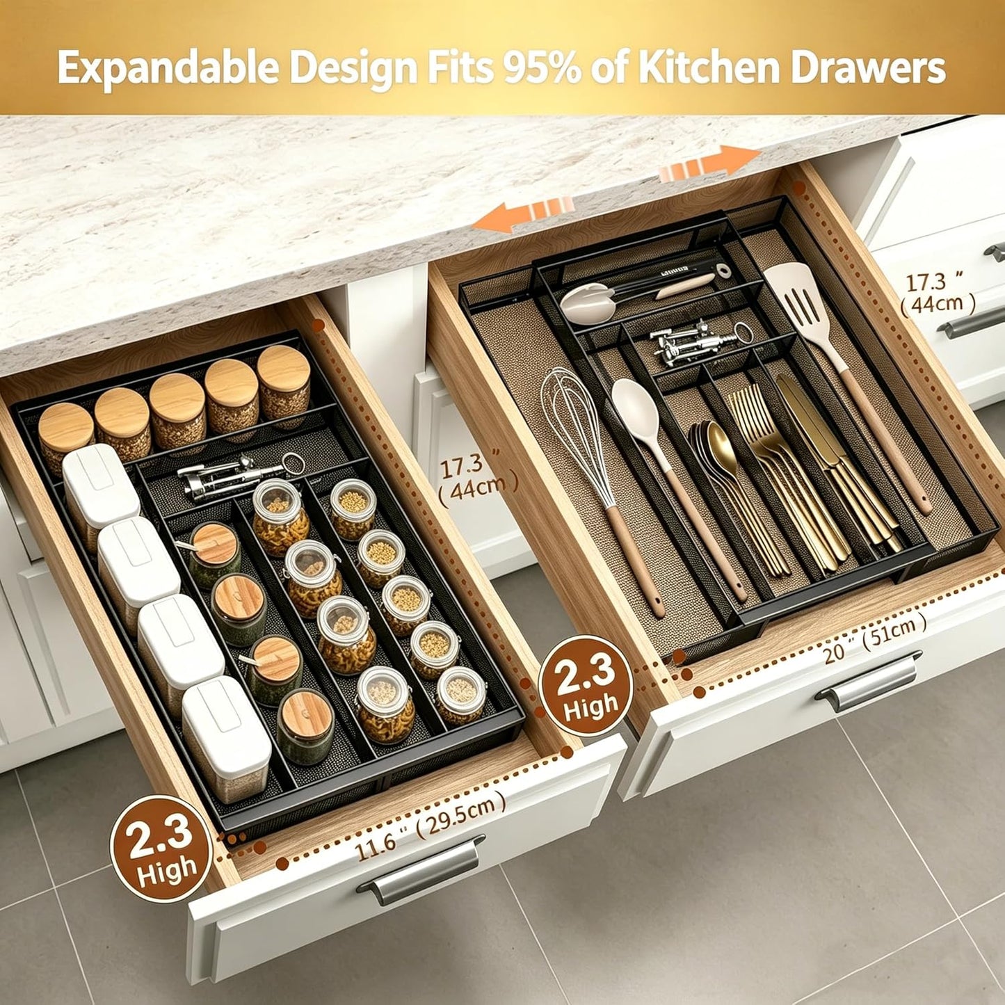 Sedegn mesh silverware tray for drawer: 6 Compartments for Easy Sorting | Sized at 11.3" x 16" for kitchen drawers with non-slip feet, metal mesh design for easy cleaning, organizing flatware Black