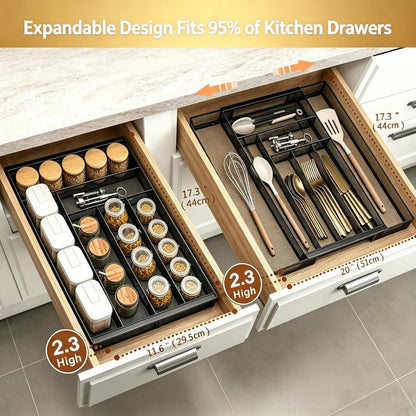 Sedegn mesh silverware tray for drawer: 6 Compartments for Easy Sorting | Sized at 11.3" x 16" for kitchen drawers with non-slip feet, metal mesh design for easy cleaning, organizing flatware Black