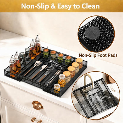 Sedegn mesh silverware tray for drawer: 6 Compartments for Easy Sorting | Sized at 11.3" x 16" for kitchen drawers with non-slip feet, metal mesh design for easy cleaning, organizing flatware Black