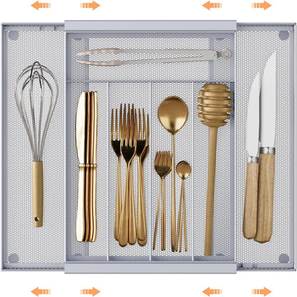 Sedegn mesh silverware tray for drawer: 6 Compartments for Easy Sorting | Sized at 11.3" x 16" for kitchen drawers with non-slip feet, metal mesh design for easy cleaning, organizing flatware Black