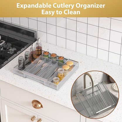 Sedegn mesh silverware tray for drawer: 6 Compartments for Easy Sorting | Sized at 11.3" x 16" for kitchen drawers with non-slip feet, metal mesh design for easy cleaning, organizing flatware Black