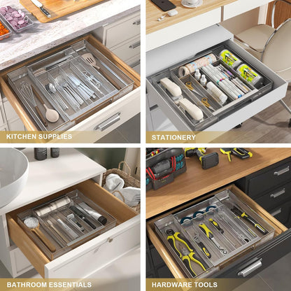 Sedegn mesh silverware tray for drawer: 6 Compartments for Easy Sorting | Sized at 11.3" x 16" for kitchen drawers with non-slip feet, metal mesh design for easy cleaning, organizing flatware Black
