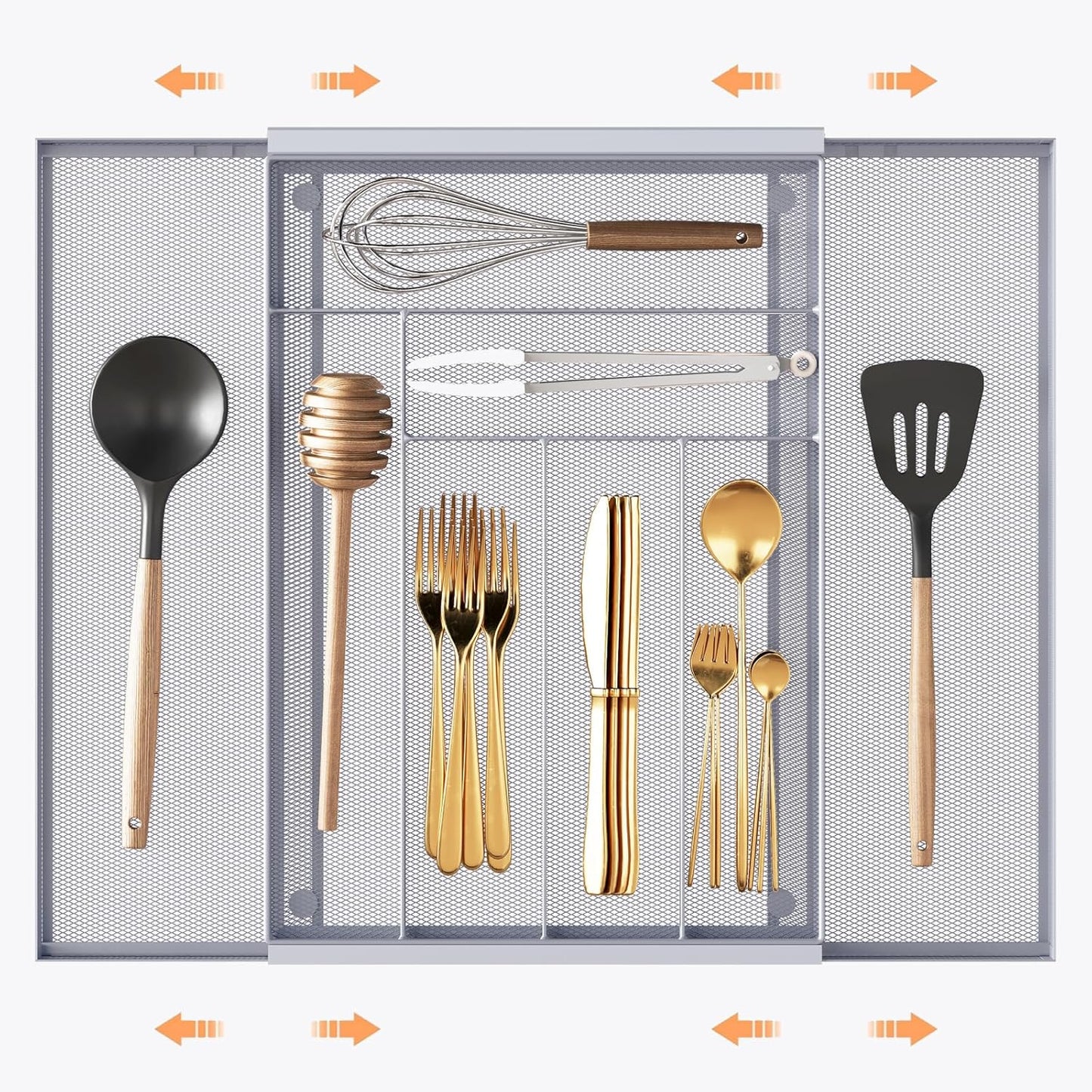 Sedegn mesh silverware tray for drawer: 6 Compartments for Easy Sorting | Sized at 11.3" x 16" for kitchen drawers with non-slip feet, metal mesh design for easy cleaning, organizing flatware Black