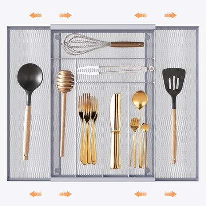 Sedegn mesh silverware tray for drawer: 6 Compartments for Easy Sorting | Sized at 11.3" x 16" for kitchen drawers with non-slip feet, metal mesh design for easy cleaning, organizing flatware Black
