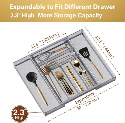 Sedegn mesh silverware tray for drawer: 6 Compartments for Easy Sorting | Sized at 11.3" x 16" for kitchen drawers with non-slip feet, metal mesh design for easy cleaning, organizing flatware Black