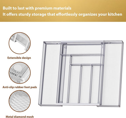 Sedegn mesh silverware tray for drawer: 6 Compartments for Easy Sorting | Sized at 11.3" x 16" for kitchen drawers with non-slip feet, metal mesh design for easy cleaning, organizing flatware Black