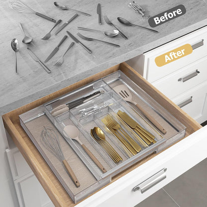 Sedegn mesh silverware tray for drawer: 6 Compartments for Easy Sorting | Sized at 11.3" x 16" for kitchen drawers with non-slip feet, metal mesh design for easy cleaning, organizing flatware Black