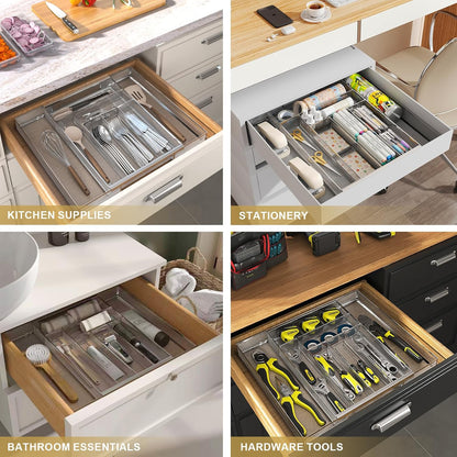 Sedegn mesh silverware tray for drawer: 6 Compartments for Easy Sorting | Sized at 11.3" x 16" for kitchen drawers with non-slip feet, metal mesh design for easy cleaning, organizing flatware Black