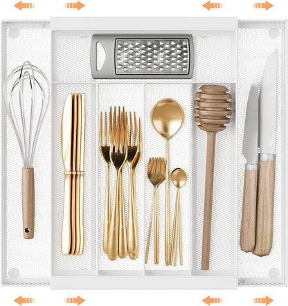 Sedegn mesh silverware tray for drawer: 6 Compartments for Easy Sorting | Sized at 11.3" x 16" for kitchen drawers with non-slip feet, metal mesh design for easy cleaning, organizing flatware Black