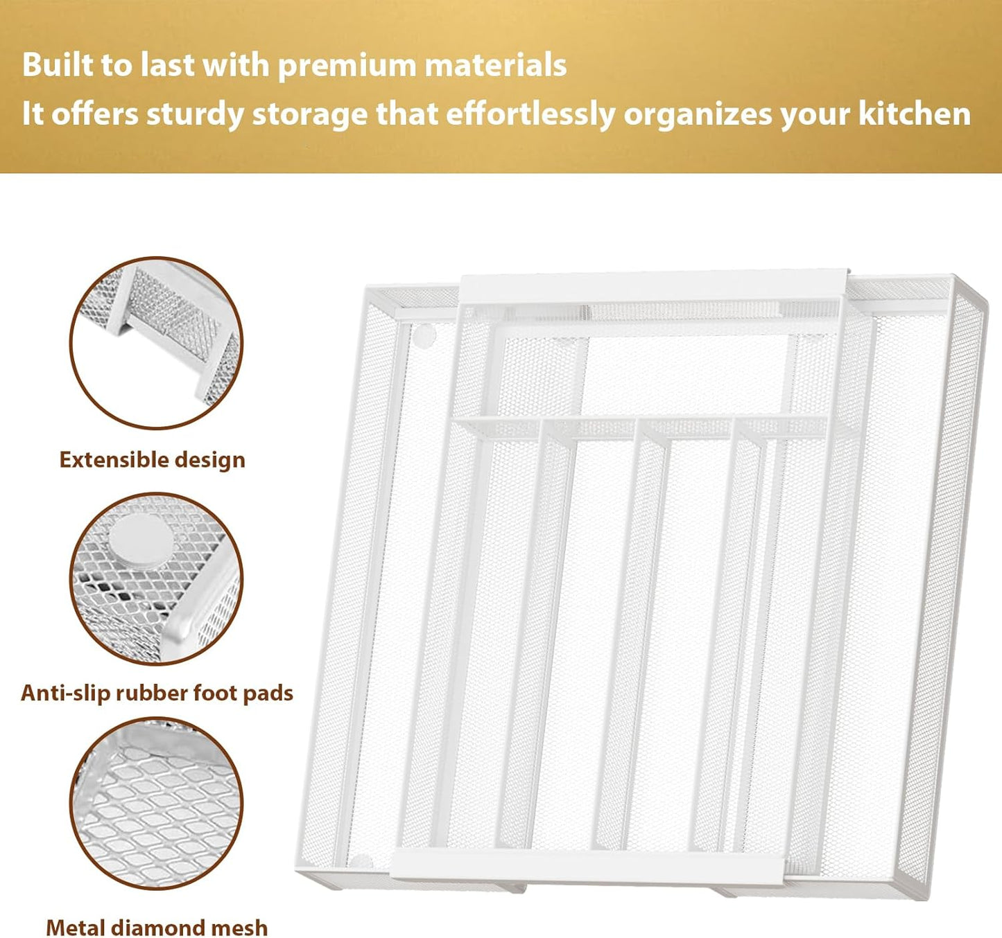 Sedegn mesh silverware tray for drawer: 6 Compartments for Easy Sorting | Sized at 11.3" x 16" for kitchen drawers with non-slip feet, metal mesh design for easy cleaning, organizing flatware Black