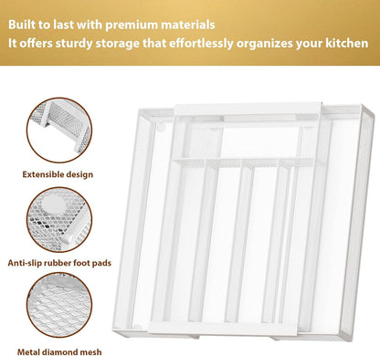 Sedegn mesh silverware tray for drawer: 6 Compartments for Easy Sorting | Sized at 11.3" x 16" for kitchen drawers with non-slip feet, metal mesh design for easy cleaning, organizing flatware Black