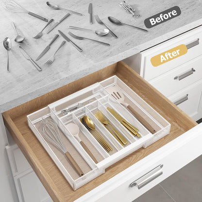 Sedegn mesh silverware tray for drawer: 6 Compartments for Easy Sorting | Sized at 11.3" x 16" for kitchen drawers with non-slip feet, metal mesh design for easy cleaning, organizing flatware Black