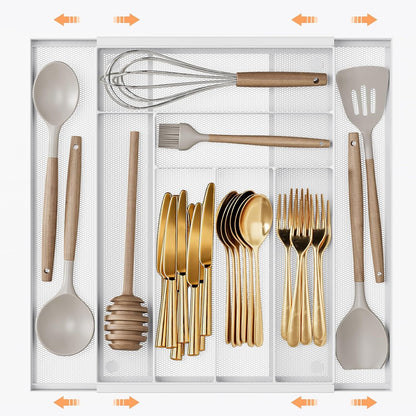 Sedegn mesh silverware tray for drawer: 6 Compartments for Easy Sorting | Sized at 11.3" x 16" for kitchen drawers with non-slip feet, metal mesh design for easy cleaning, organizing flatware Black