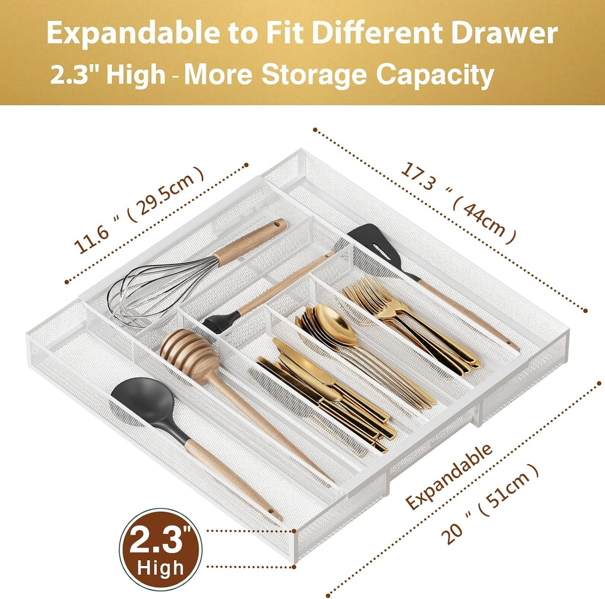 Sedegn mesh silverware tray for drawer: 6 Compartments for Easy Sorting | Sized at 11.3" x 16" for kitchen drawers with non-slip feet, metal mesh design for easy cleaning, organizing flatware Black