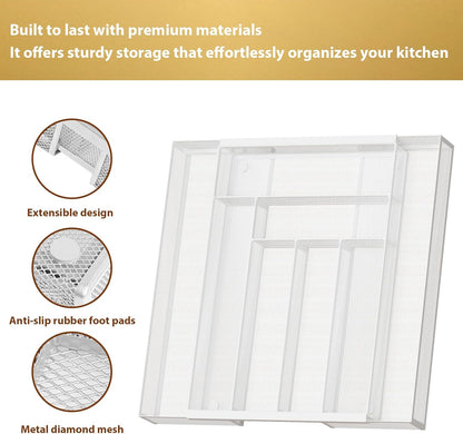 Sedegn mesh silverware tray for drawer: 6 Compartments for Easy Sorting | Sized at 11.3" x 16" for kitchen drawers with non-slip feet, metal mesh design for easy cleaning, organizing flatware Black