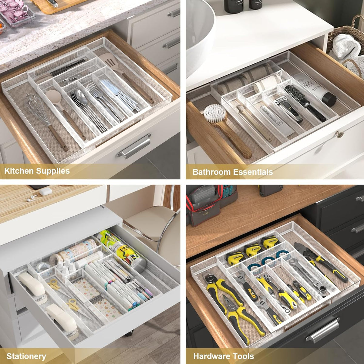 Sedegn mesh silverware tray for drawer: 6 Compartments for Easy Sorting | Sized at 11.3" x 16" for kitchen drawers with non-slip feet, metal mesh design for easy cleaning, organizing flatware Black