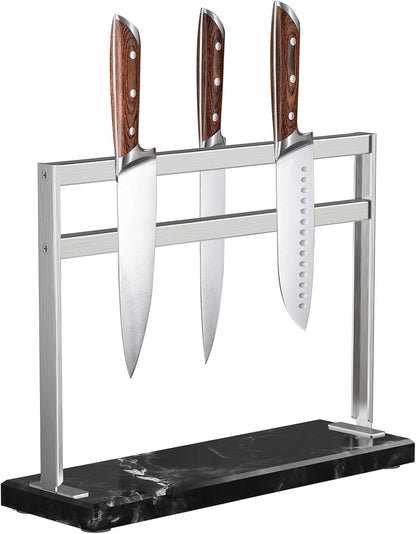 Magnetic Knife Block with Acrylic Shield - Marble Based Double Side Magnetic Knife Stand - Kitchen Magnetic Knife Holder - Knife Storage - Knife Holders for Counter Top - Black