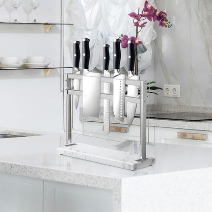 Magnetic Knife Block with Acrylic Shield - Marble Based Double Side Magnetic Knife Stand - Kitchen Magnetic Knife Holder - Knife Storage - Knife Holders for Counter Top - Black