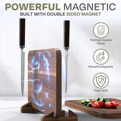Magnetic Knife Block Countertop and Acacia Wood Chopping Board, Extra Large