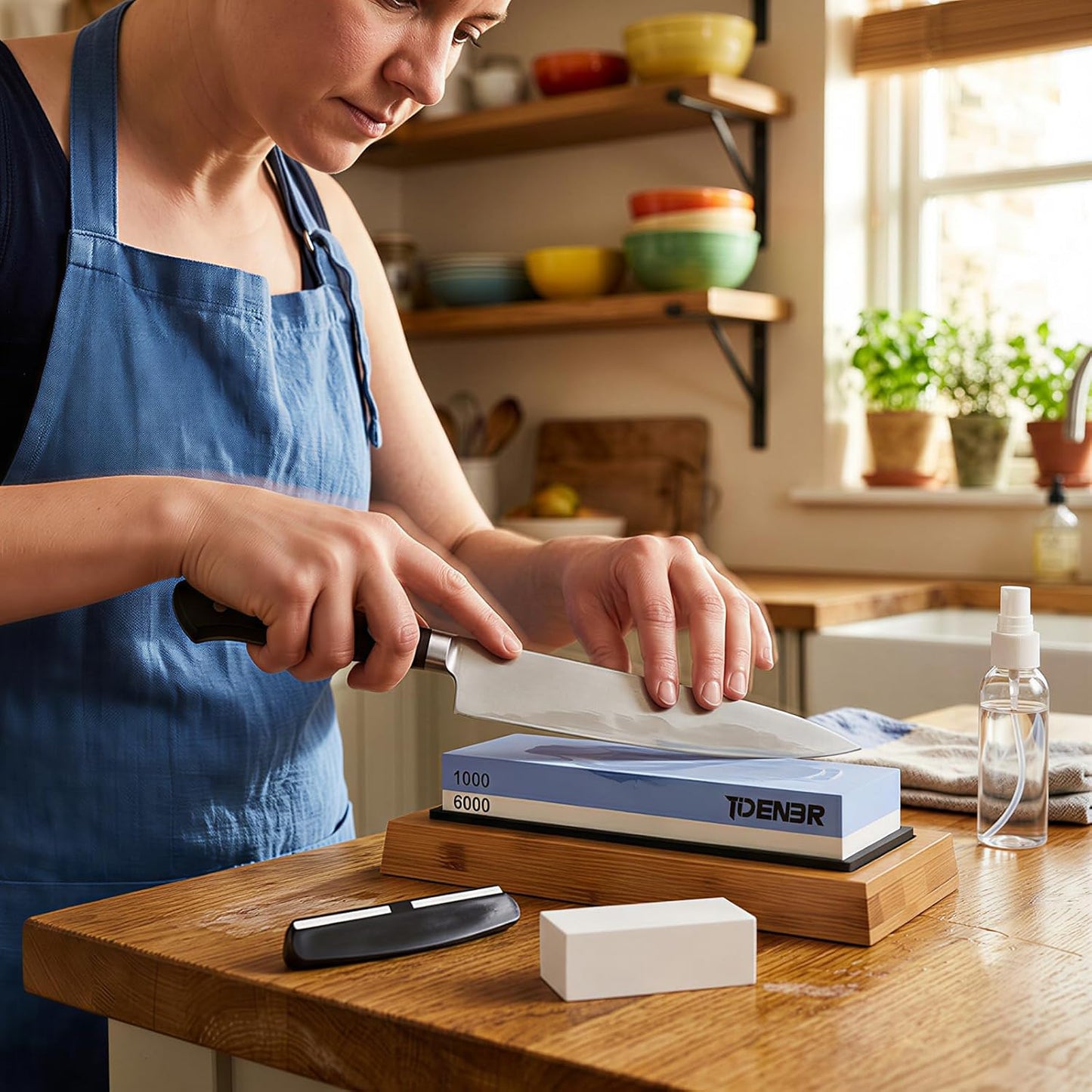 Knife Sharpening Stone Kit 1000/6000 Grit, Dual-Sided Whetstone Knife Sharpener Water Stone with Non-Slip Bamboo Base, Angle Guide & Flattening Stone for Kitchen Chef Pocket Knives