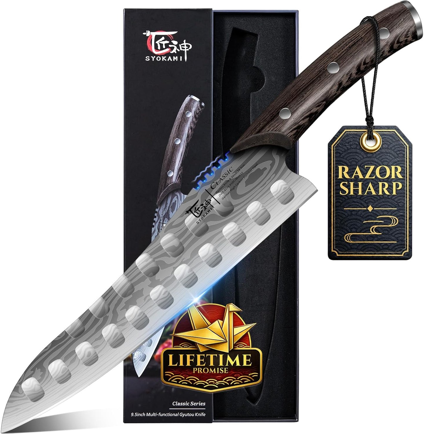 Nakiri Knife, 7.2 Inch Japanese Inspired Vegetable Chef Knife with Straight Edge, Sharpened Rounded Tip, Lightweight Full Tang Kitchen Knife with Ergonomic Wood Handle, Gift for Home Cooks