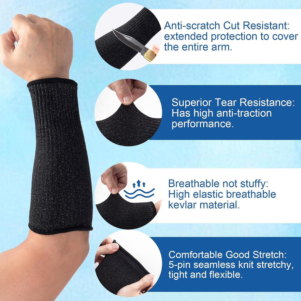 Cut Resistant Sleeves for Arm Protection, Bite-Proof Forearm Protector, Gardening Sleeves for Thin Skin