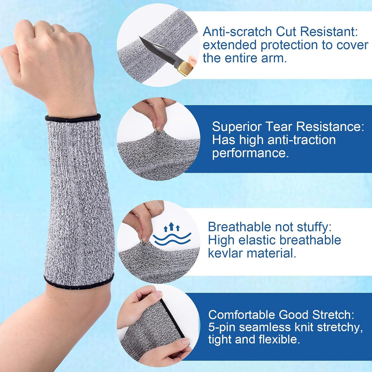 Cut Resistant Sleeves for Arm Protection, Bite-Proof Forearm Protector, Gardening Sleeves for Thin Skin