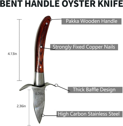 Oyster Shucker, Oyster Shucking Knife for Oyster Clam Pearl Shell Shucking, 2 Set Oyster Shucking Tool Kit, 2 Stainless Steel Oyster Knifes with Wooden Handle 2 Pairs Oyster Shucking Gloves